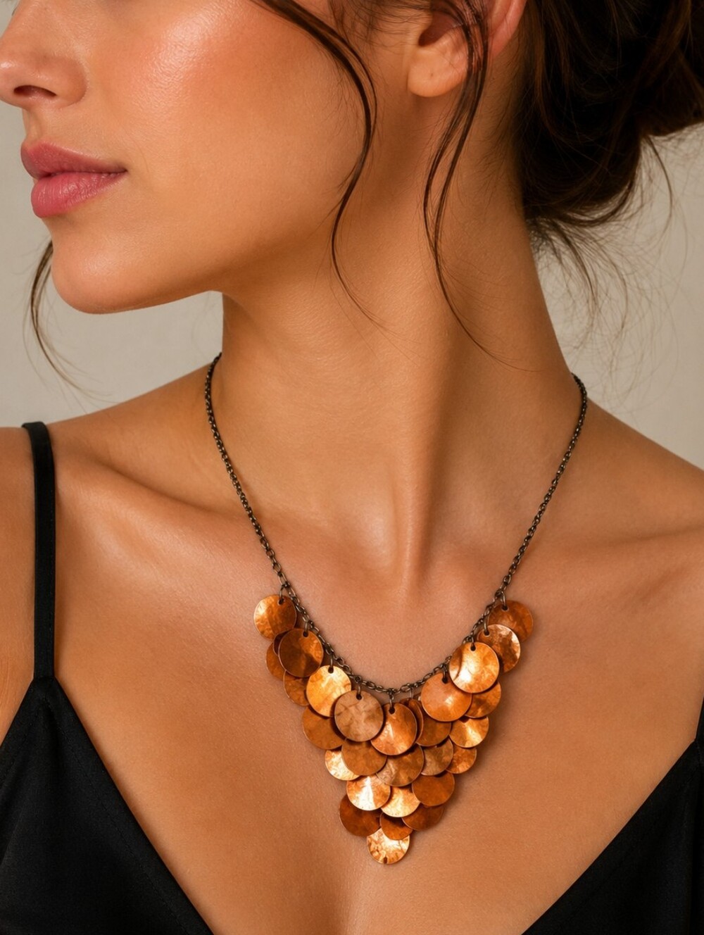 3/$30 VTG Copper Shell Chainmaille Cluster Chain Mermaid Festival Necklace
